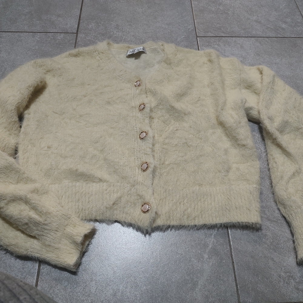 Cream Fuzzy Button-Up Cardigan Size Small